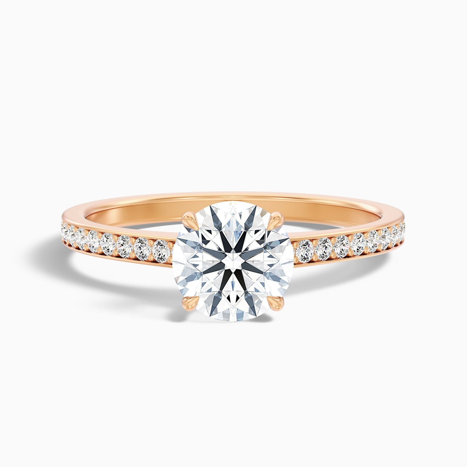 Meadow 1 Carat Round Cut Side Stone Pave Lab Grown Engagement Ring in 10k Rose Gold